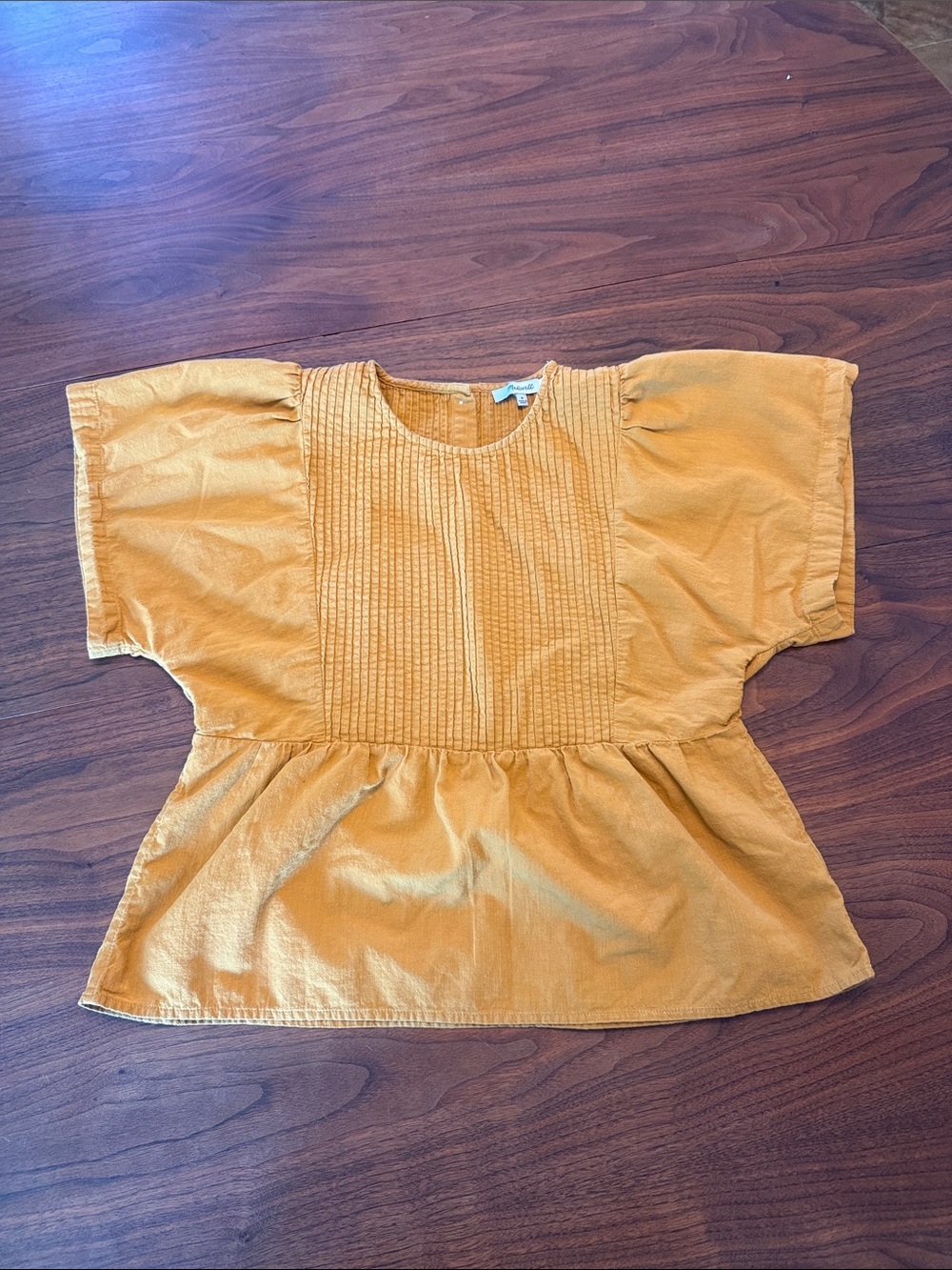 Madewell Mustard Ribbed Smocked Top Medium 100% Cotton